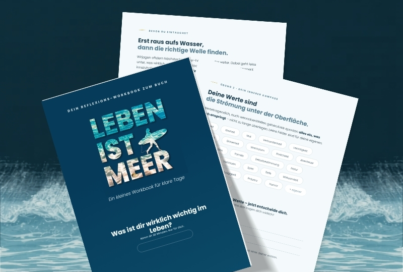 Das Workbook zu LEBEN IST MEER: Titelseite und zwei Übungsseiten